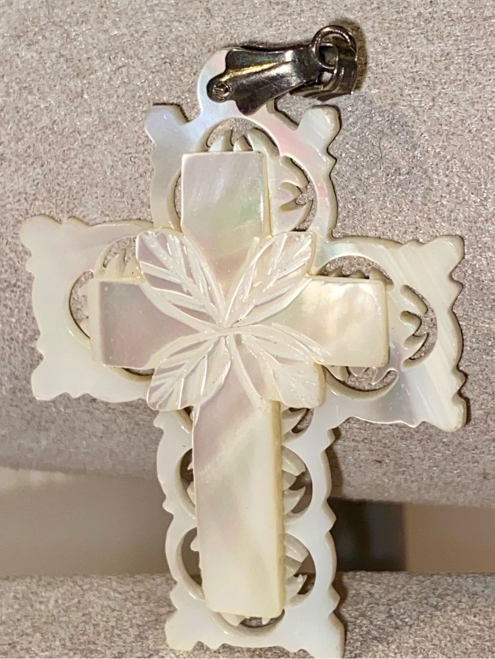 Vintage Hand Carved Mother-of-Pearl Cross Pendant